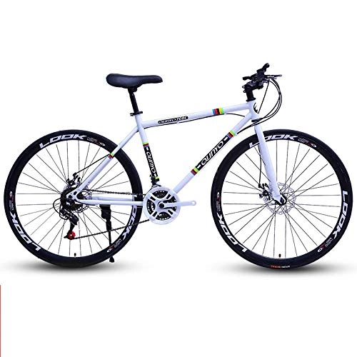Mountain Bike : Road bike bicycle dual disc brake variable speed 26 inch dead fly fixed gear male and female adult students-White black_24speed