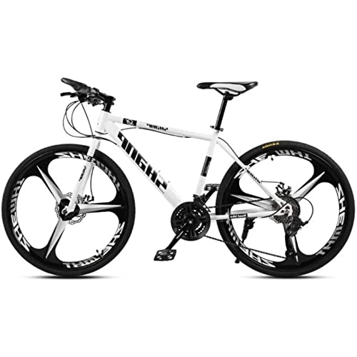 Mountain Bike : RSDSA Adultmountain Bike, Carbon Steelmountain Bike 21 / 24 / 27 Speed Full Bicycle Suspension MTB Gears Double Disc Brakesmountain Bicycle, White, 24speed