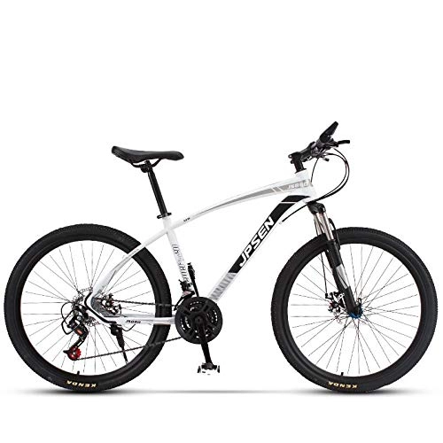 Mountain Bike : RSJK Adult mountain bike 21 speed 24-inch mountain bike double shock disc brakes youth boys and girls bicycles white black@[Top version] white black_21 speed 26 inches