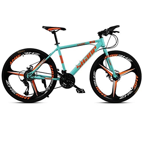 Mountain Bike : RSJK Adult mountain bike 24 inch 21 shifting system Male and female students bicycle Double disc brake one wheel Off-road speed racing black@3 knives, odd green_21 speed 24 inch [135-165cm