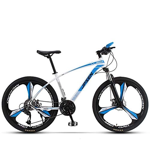Mountain Bike : RSJK Adult mountain bike 24 speed 24-26 inch mountain bike double shock disc brakes youth boys and girls bicycle black red@[Three-knife flagship version] white and blue_24 speed 26 inches