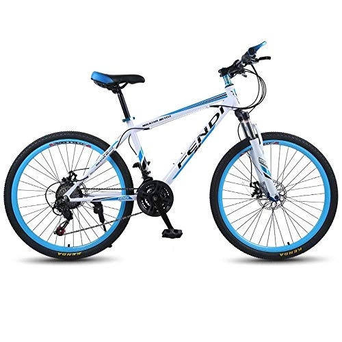 Mountain Bike : RSJK Adult mountain bike bicycle Cross-country bicycle 26 inch 21 / 24 / 27 shifting system Shock absorber front fork Front and rear mechanical disc brakes@White blue_21 speed 26 inch