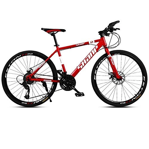 Mountain Bike : RSJK Adult mountain bike Cross-country racing car Male and female student bicycle 26 inch 21 shifting system Dual disc brake one wheel Yellow@Spoke wheel red_21 speed 26 inch [160-185cm