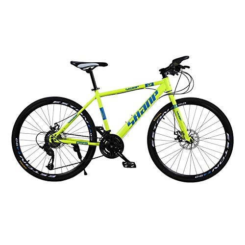 Mountain Bike : RSJK Adult mountain bike Cross-country racing car Male and female student bicycle 26 inch 21 shifting system Dual disc brake one wheel Yellow@Spoke wheel_21 speed 26 inch [160-185cm
