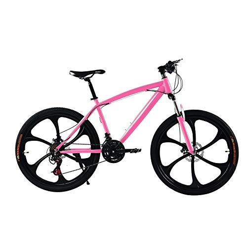 Mountain Bike : RSJK Adult Mountain Bike Fashion Solid Color Mountain Bike 26" 21 / 24 / 27 Variable Speed One Wheel Shock Absorber Front Two Disc Brake@Pink 6 knife one_24 speed 24 inches