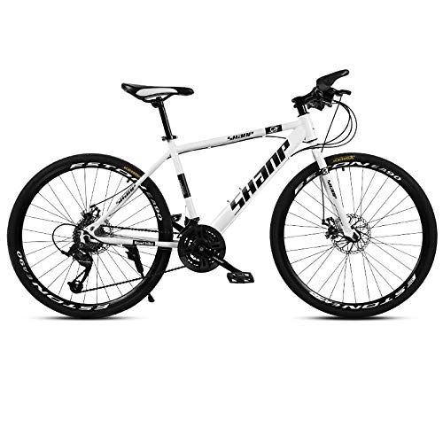 Mountain Bike : RSJK Adult mountain bikes Male and female students bicycle 24 inch 24 speed front and rear double disc brakes One wheel Off-road speed racing white@Spoke wheel white_24 speed 24 inch [135-165cm