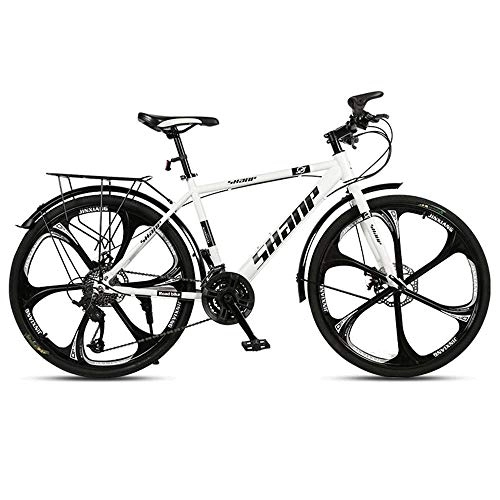 Mountain Bike : RSJK Outdoor mountain bike Adult Unisex off-road bicycle 30 shifting system 26-inch wheel Front and rear disc brakes 5 color 20 style selection@6 cutter wheel white_30 shifting system 26 inches
