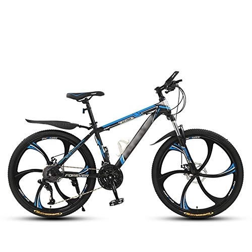 Mountain Bike : SANJIANG 24 / 26" Mountain Bicycle With Suspension Fork 21 / 24 / 27 / 30-Speed Mountain Bike With Disc Brake, Robust High Carbon Steel, Blue-26in-27speed
