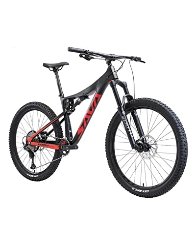 Mountain Bike : SAVADECK Carbon Fiber Mountain Bike Dual Suspension Bicycle, 17'' / 19'' Carbon Frame 27.5'' / 29'' Wheel Adult Mountain Bicycle with Shimano M6100 12 Speed Soft Tail All Mountain / Trail MTB