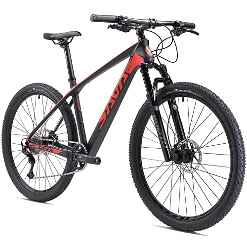 Mountain Bike : SAVADECK Flamme1.0 Carbon Mountain Bike 27.5" / 29" Carbon Fiber Frame Hardtail Mountain Bicycle Ultralight XC MTB with 12 Speed Shimano Deore M6100 Drivetrain (Black Red, 27.5 * 19'')