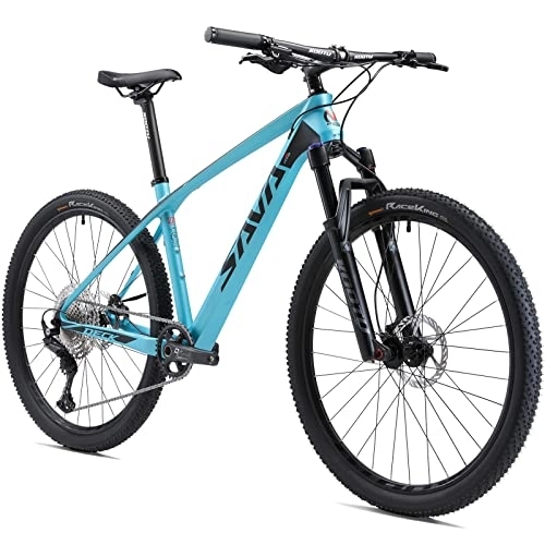 Mountain Bike : SAVADECK Flamme1.0 Carbon Mountain Bike 27.5" / 29" Carbon Fiber Frame Hardtail Mountain Bicycle Ultralight XC MTB with 12 Speed Shimano Deore M6100 Drivetrain (Blue, 29 * 17'')