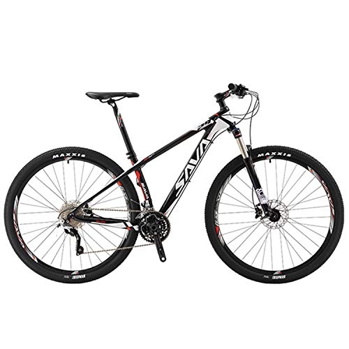 Mountain Bike : SAVANE Carbon Fiber Mountain Bike, DECK300 29" Complete Hard Tail Carbon Fiber Mountain Bicycle MTB 30 Speed with M6000 DEORE Group Set (Black White, 29 * 19'')
