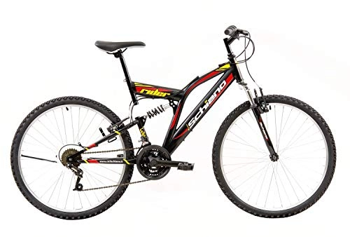 Mountain Bike : Schiano Rider 26 Inch MTB Fully Youth Bike Mountain Bike 18 Speed Boys Girls Bike Full Suspension, black / red