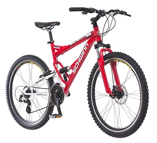 Mountain Bike : Schwinn Protocol 1.0 Men's Dual-Suspension Mountain Bike (26-Inch Wheels, Red)