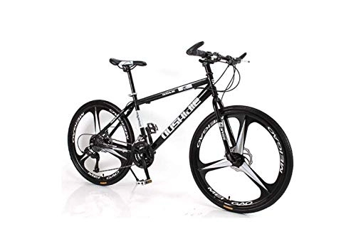 Mountain Bike : SEESEE.U Mountain Bike Unisex Mountain Bike 21 / 24 / 27 / 30 Speed ​​High-Carbon Steel Frame 26 Inches 3-Spoke Wheels Bicycle Double Disc Brake for Student, Black, 18 Inches
