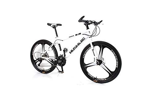 Mountain Bike : SEESEE.U Mountain Bike Unisex Mountain Bike 21 / 24 / 27 / 30 Speed High-Carbon Steel Frame 26 Inches 3-Spoke Wheels Bicycle Double Disc Brake for Student, White, 14 Inches