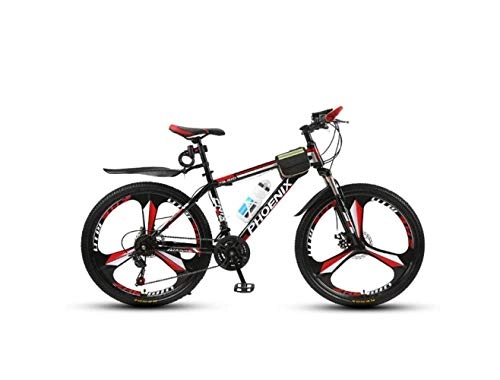 Mountain Bike : SEESEE.U Mountain Bike Unisex Mountain Bike 21 / 24 / 27 Speed ​​High-Carbon Steel Frame 26 Inches 3-Spoke Wheels with Disc Brakes and Suspension Fork, Black, 24 Speed