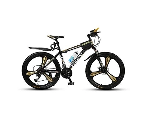 Mountain Bike : SEESEE.U Mountain Bike Unisex Mountain Bike 21 / 24 / 27 Speed ​​High-Carbon Steel Frame 26 Inches 3-Spoke Wheels with Disc Brakes and Suspension Fork, Gold, 27 Speed