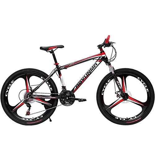 Mountain Bike : SEMOPAWA 24 Inch Mountain Bike, High-Carbon Steel Hardtail Mountain Bike, Double Disc Brake And Full Suspension, 21 Speed, Black, Red, 26 inches
