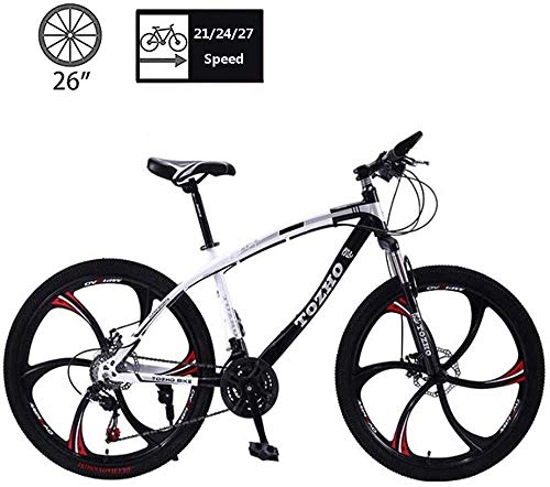 Mountain Bike : Shirrwoy 26 Inch Mountain Bike MTB Bicycle Mountain Bicycle for Adult Student High-carbon Steel Hardtail Outdoors Mountain Bike 21 / 24 / 27 Speed, Black, 24 speed