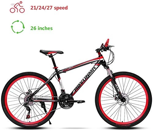 Mountain Bike : Shirrwoy Adult Mountain Bike 26 inch, Hardtail Mountain Trail Bike High Carbon Steel Outroad Bicycles, 21 / 24 / 27-Speed Bicycle MTB Gears Dual Disc Brakes Mountain Bicycle, Red, 27speed