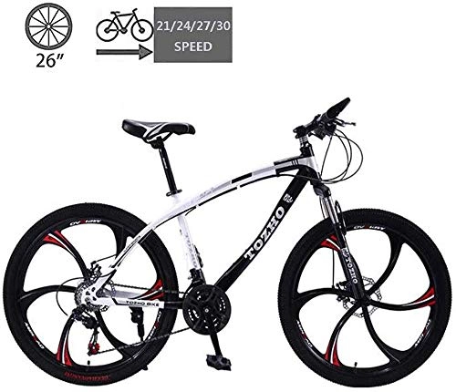 Mountain Bike : Shirrwoy Adult Mountain Bikes 26 in, Carbon Steel Mountain Bike, with Front Suspension Adjustable Seat, 21 / 24 / 27 / 30 Speed Gears Dual Disc Brakes Mountain Bicycle, Black, 21 speed