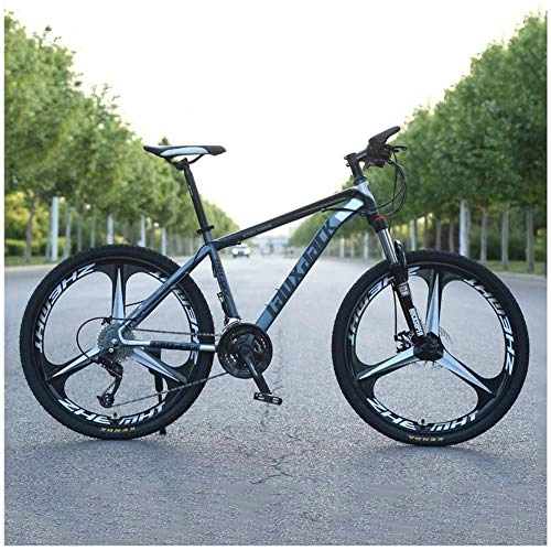 Mountain Bike : Shirrwoy Mountain Bike 26 Inches Adjustable Seat Dual Disc Brake Bicycle High-Carbon Steel Hardtail 21 / 24 / 27 / 30 Speeds Shock Absorption Mountain Bikes, Black Gray, 30 speed