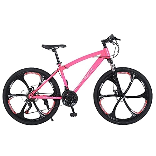 Mountain Bike : SHTST 26-inch mountain bike, high-carbon steel frame, double disc brake non-slip bicycle, 21 / 24 / 27 gear lever, urban road bike (Color : Pink)