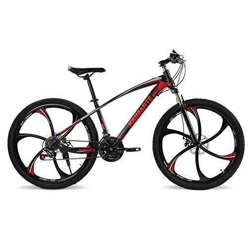 Mountain Bike : smzzz Sports Outdoors Commuter City Road Bike Bicycle Mountain 26inch Six-knife Wheel High-carbon Steel Unisex Dual Suspension Mountain Disc Brakes Red 21speed