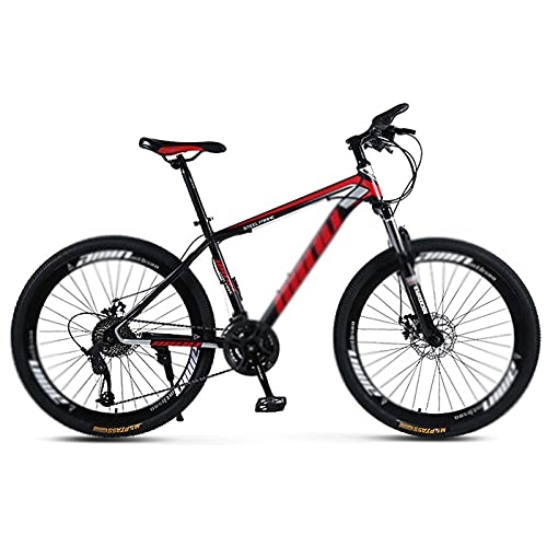 Mountain Bike : Sport, and Expert Adult Mountain Bike, 26-Inch Wheels, High Carbon Steel Frame, Rigid Hardtail, 21 / 24 / 27 / 30 Speeds Dual Disc Brakes, Multiple Colors black red-24speed