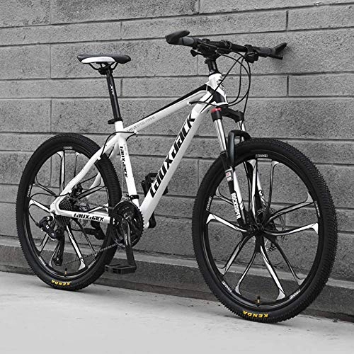 Mountain Bike : Stylish 10 Spoke Wheels Mountain Bicycles Hydraulic Double Disc Brake Mountain Bike Male and Female Students Road Bike 26 Inch Wheel MTB, Black & White, 21 Speed