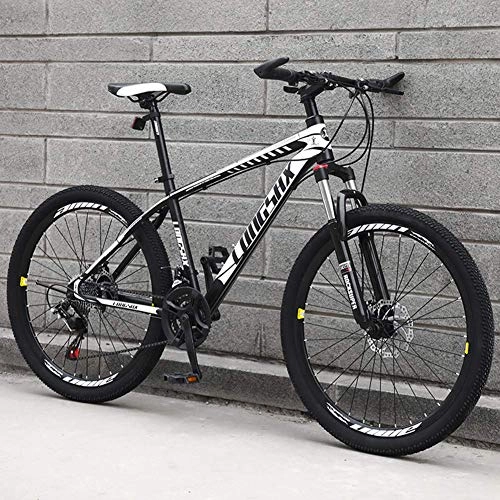 Mountain Bike : Stylish 27 Speeds Front Suspension Mountain Bike Carbon Steel Fram Unisex Road Bike Front+Rear Mudgard 24 / 26 Inch Wheels, White, 24inch