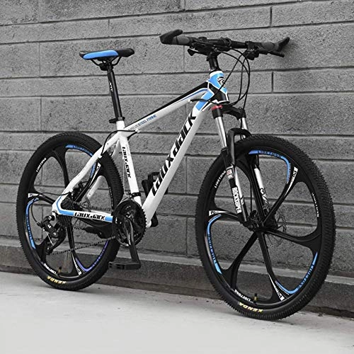 Mountain Bike : Stylish 6 Spoke Wheels Mountain Bicycles Hydraulic Double Disc Brake Mountain Bike Male and Female Students Road Bike 24 Inch Wheel MTB, Black & Blue, 21 Speed
