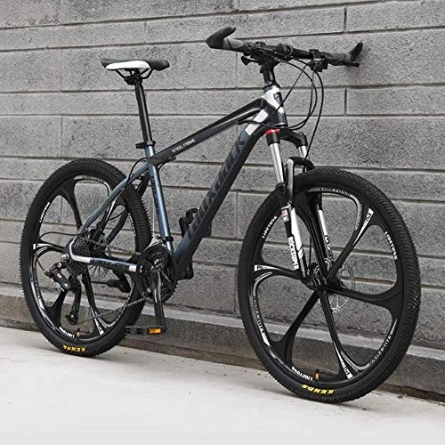 Mountain Bike : Stylish 6 Spoke Wheels Mountain Bicycles Hydraulic Double Disc Brake Mountain Bike Male and Female Students Road Bike 26 Inch Wheel MTB, Black & Grey, 27 Speed