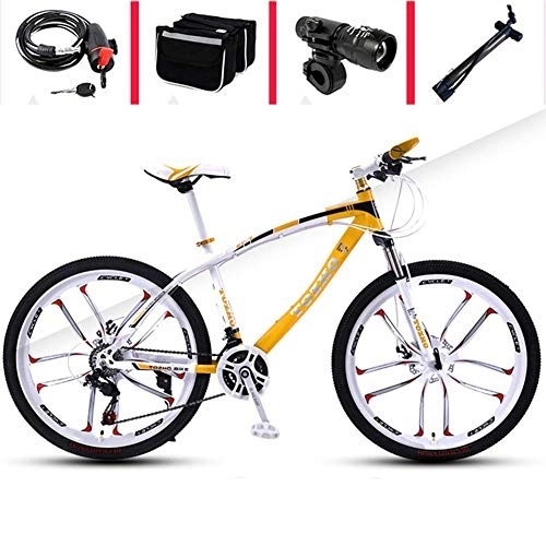 Mountain Bike : Stylish Mountain Bike, Double Disc Off-Road Brake Racing Men And Women Outdoor Cross Country Bicycle 26 Inch / 30-Speed Shiftable Bicycle, Yellow, 24 INCH