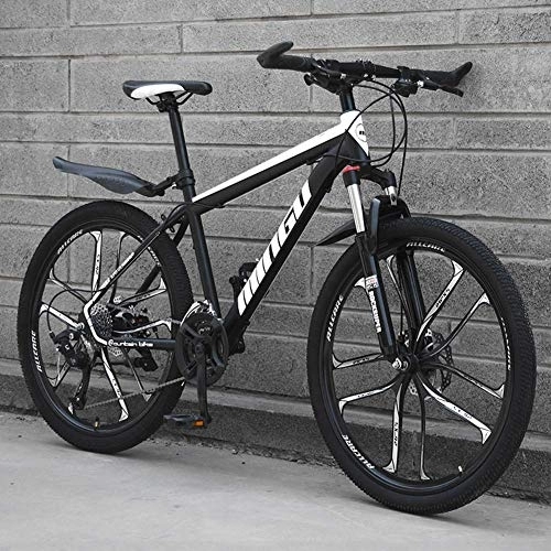 Mountain Bike : Stylish Variable Speed Mountain Bike 21 / 24 / 27 / 30 Speed Carbon steel Frame 24 Inches 10-Spoke Wheels MTB Damping Bicycle, Black, 27 Speed