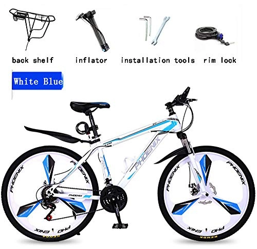 Mountain Bike : TaoRan Bikes Bike MTB, All Suspended Aluminum mtb adult, SHIMANO, Disc Brakes, Front Suspension (Several Sizes)-White + blue_24 inch_24 speed
