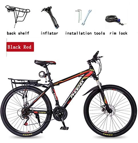 Mountain Bike : TaoRan MTB Bikes Bike, All Suspended Aluminum Mountain Bike Man, SHIMANO, Disc Brakes, Front Suspension (Several Sizes)-Black + red_24 inch_24 speed