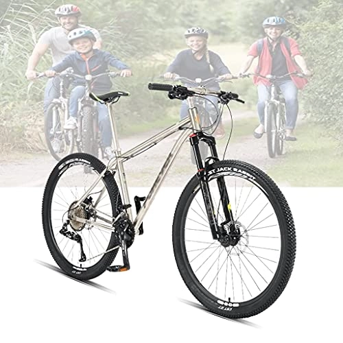 Mountain Bike : Tbagem-Yjr 27.5 Wheels Titanium Alloy Frame Mountain Bike Spoke Wheel Suspension Mens Bicycle 36 Speeds Hydraulic Disc Brake MTB Golden