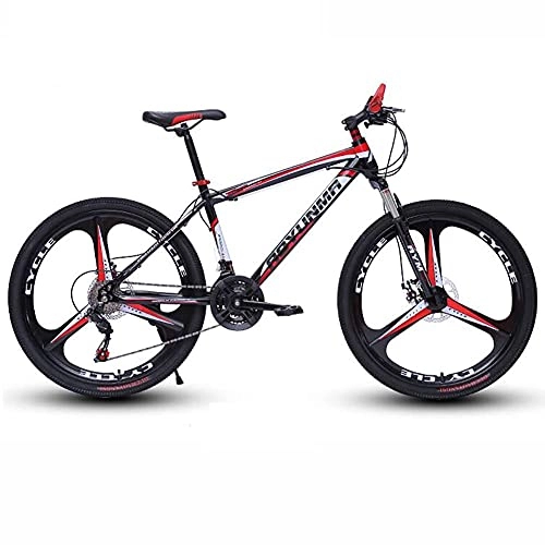Mountain Bike : TBNB 24 / 26inch Mountain Bikes for Adult Men Women, Road Bicycle, Suspension Forks and Disc Brakes, 21-30 Speeds Optional, Multi-Color (Red 24inch / 21Speed)