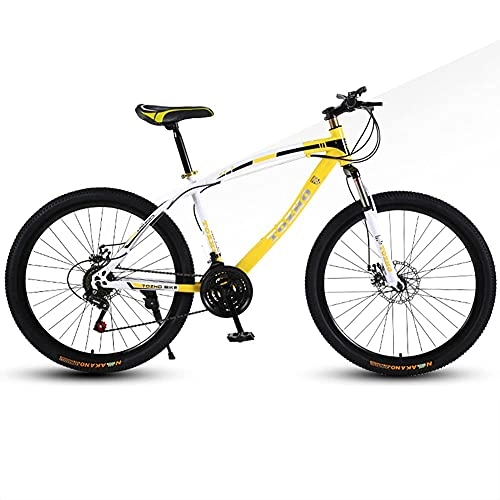 Mountain Bike : TBNB Adult Mountain Bike, Road Bike for Men / Women, 21-30 Speed Optional, High-Carbon Steel Frame, Full Suspension Fork, Disc Brake, 24 / 26inch (Yellow 24inch / 27Speed)