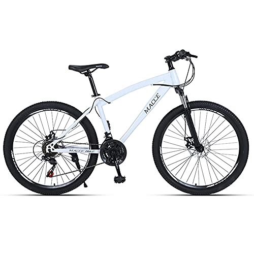 Mountain Bike : TBNB Hardtail Mountain Bike, Youth Adult Men Women Road Bicycles, 21-30Speeds Options, Lightweight Steel Frame, Double Disc Brake and Suspension Fork (White 26inch / 27Speed)