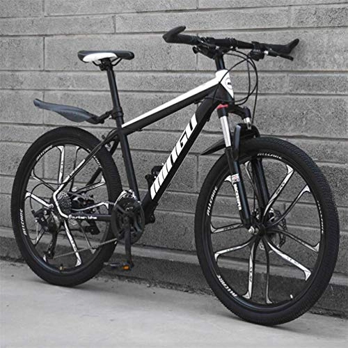 Mountain Bike : Ten-knife Wheel Hardtail Mountain Bikes, Dual Suspension Mountain Bicycle Unisex (Color : Black white, Size : 27 Speed)