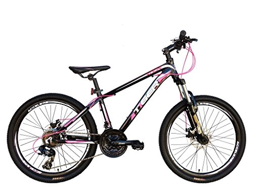 Mountain Bike : Tiger Ace 24" Girls Junior HT Mountain Bike Black / Pink 14" Alloy Frame 21 Speed