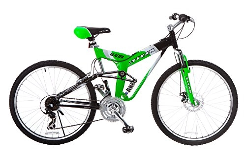 Mountain Bike : TITAN Men's Glacier-Pro Alloy Dual-Suspension All-Terrain Mountain Bicycle, Neon Green, 19" / One Size