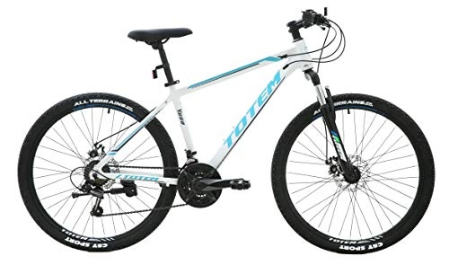 Mountain Bike : Totem Unisex's Lightweight Mountain Bike with Alloy Frame and Shimano Parts, White, 26