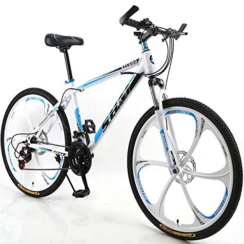 Mountain Bike : Unisex 21 Speed Mountain Bike, 26" Wheel 17 Inch Steel Frame, with Suspension Forks and Disc Brake, for Student, Child, Adult Commuter City, Blue