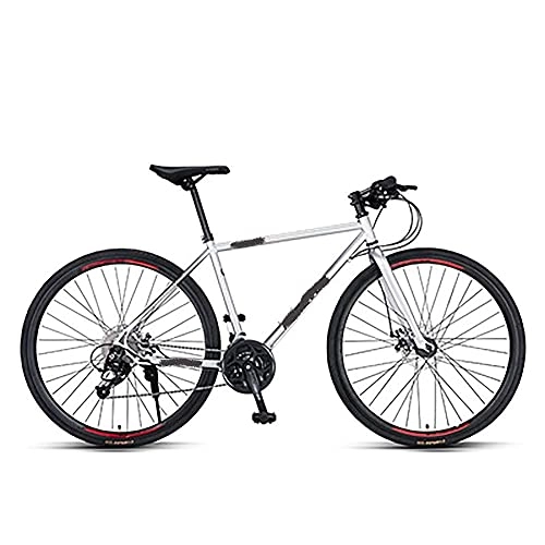 Mountain Bike : Unisex 700C Mountain Bike, 27-speed City Mountain Bike For Adults And Teenagers, Carbon Steel Suspension Fork Mountain Bike (Color : Silver)