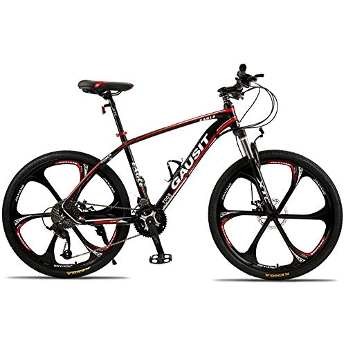 Mountain Bike : Unisex Hardtail Mountain Bike 24 / 27 / 30 Speeds 26inch 6-Spoke Wheels Aluminum Frame Bicycle With Disc Brakes and Suspension Fork, Red, 24Speed