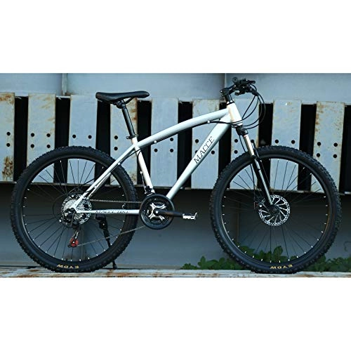 Mountain Bike : Unisex Hardtail Mountain Bike 26 inch High-carbon Steel Frame 21 / 24 / 27 Speeds Suspension MTB Bike Double Disc Brake Bicycle for Student / Commuter City, Silver, 24Speed